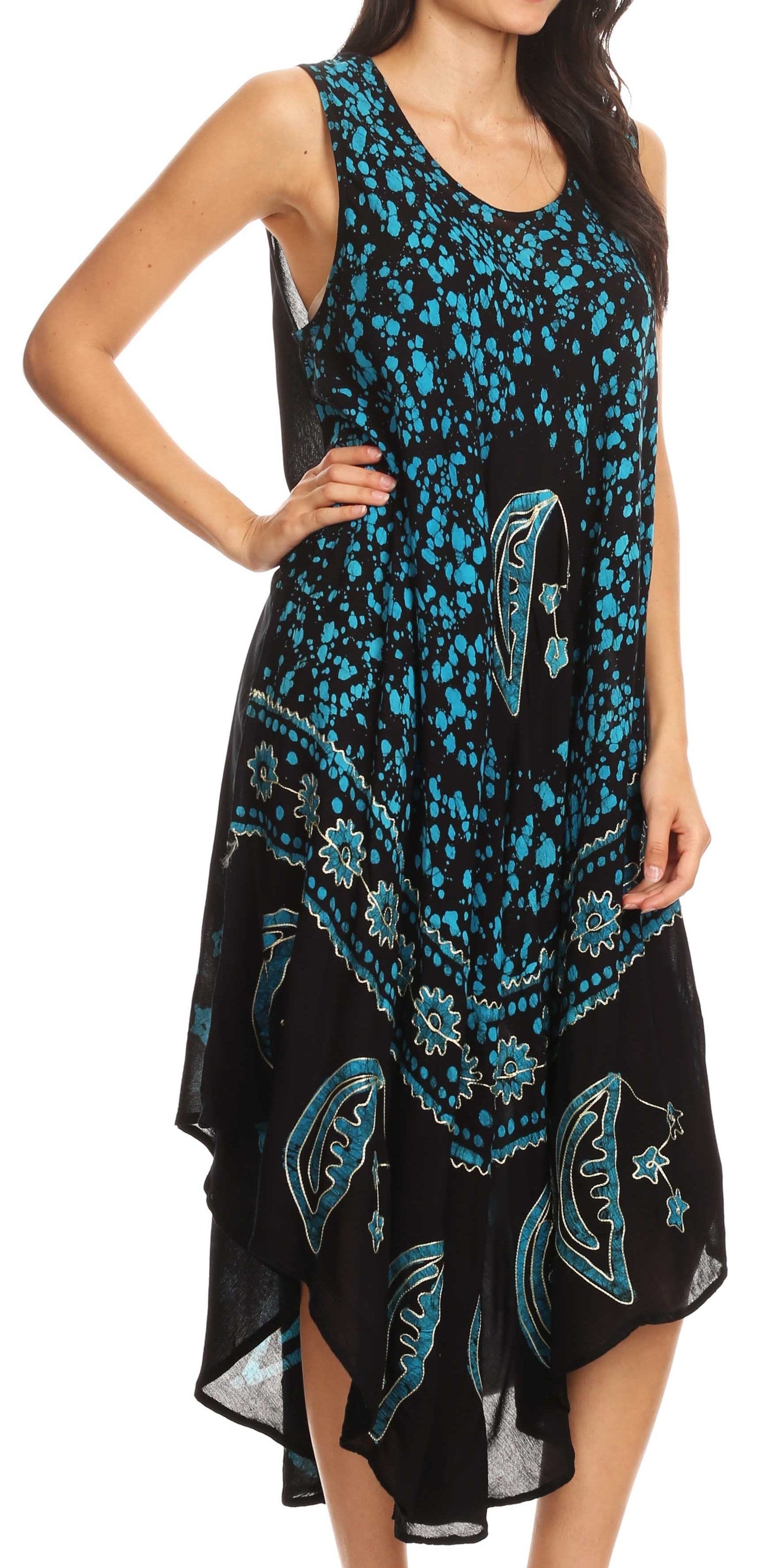 Vestido caftán batik con estampado de luna y estrellas de Sakkas
