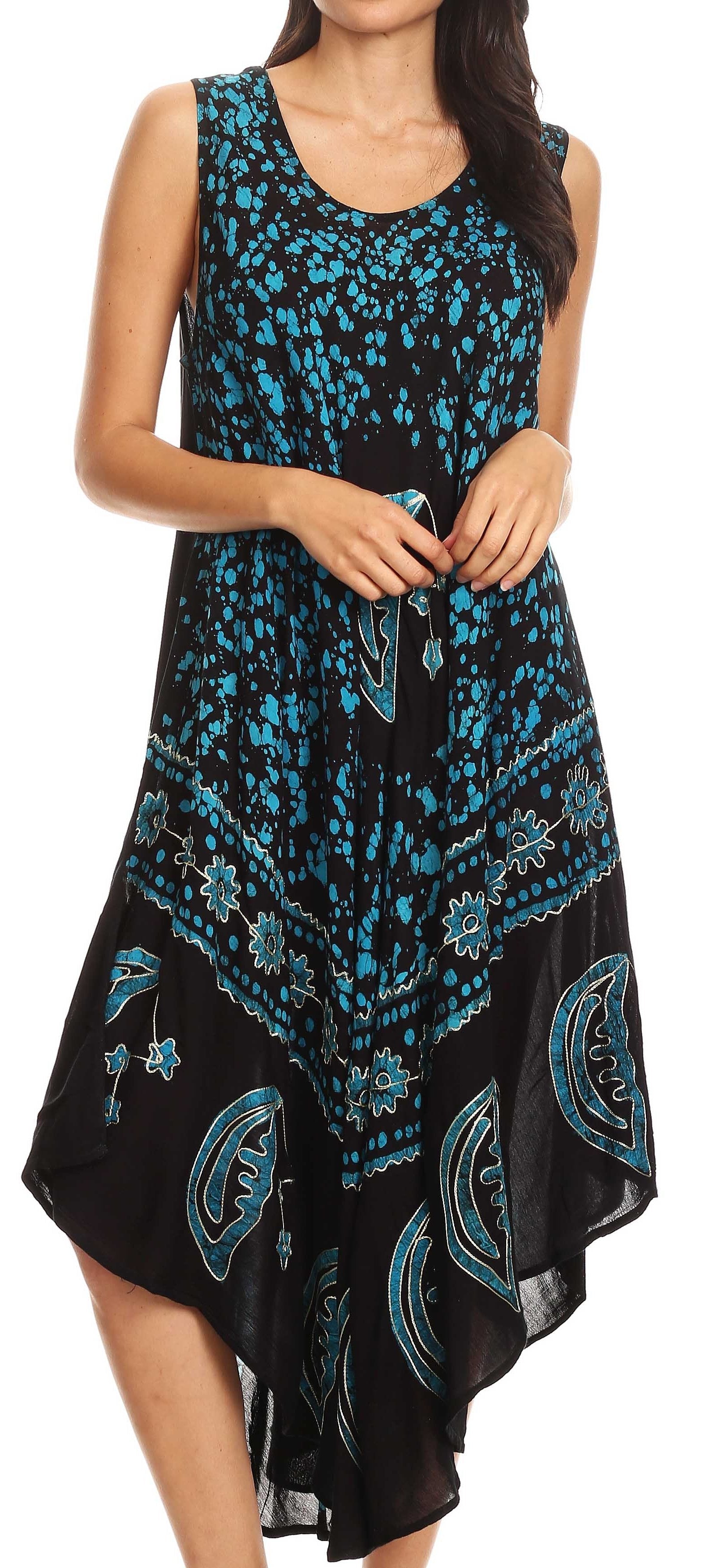 Vestido caftán batik con estampado de luna y estrellas de Sakkas