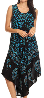 Vestido caftán batik con estampado de luna y estrellas de Sakkas