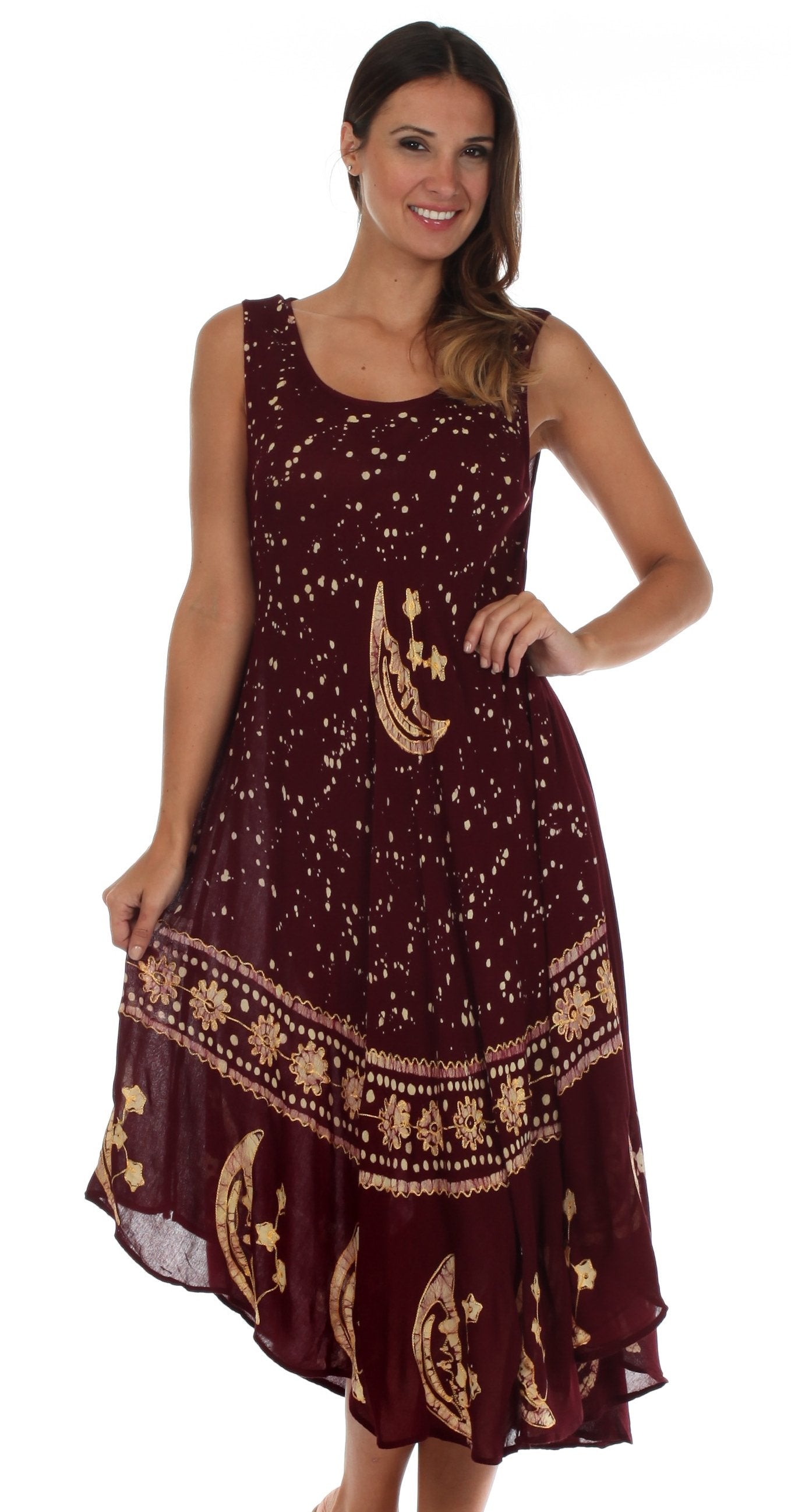 Vestido caftán batik con estampado de luna y estrellas de Sakkas