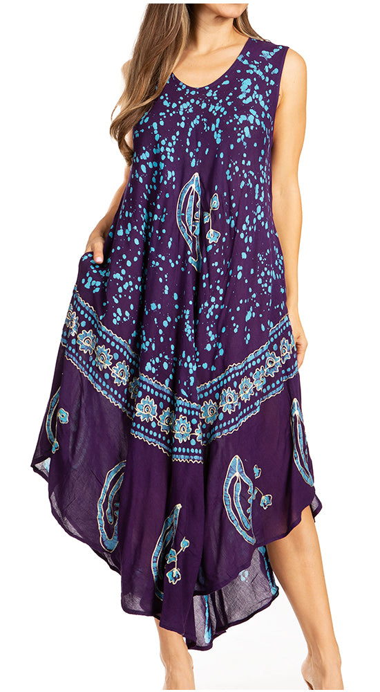 Vestido caftán batik con estampado de luna y estrellas de Sakkas