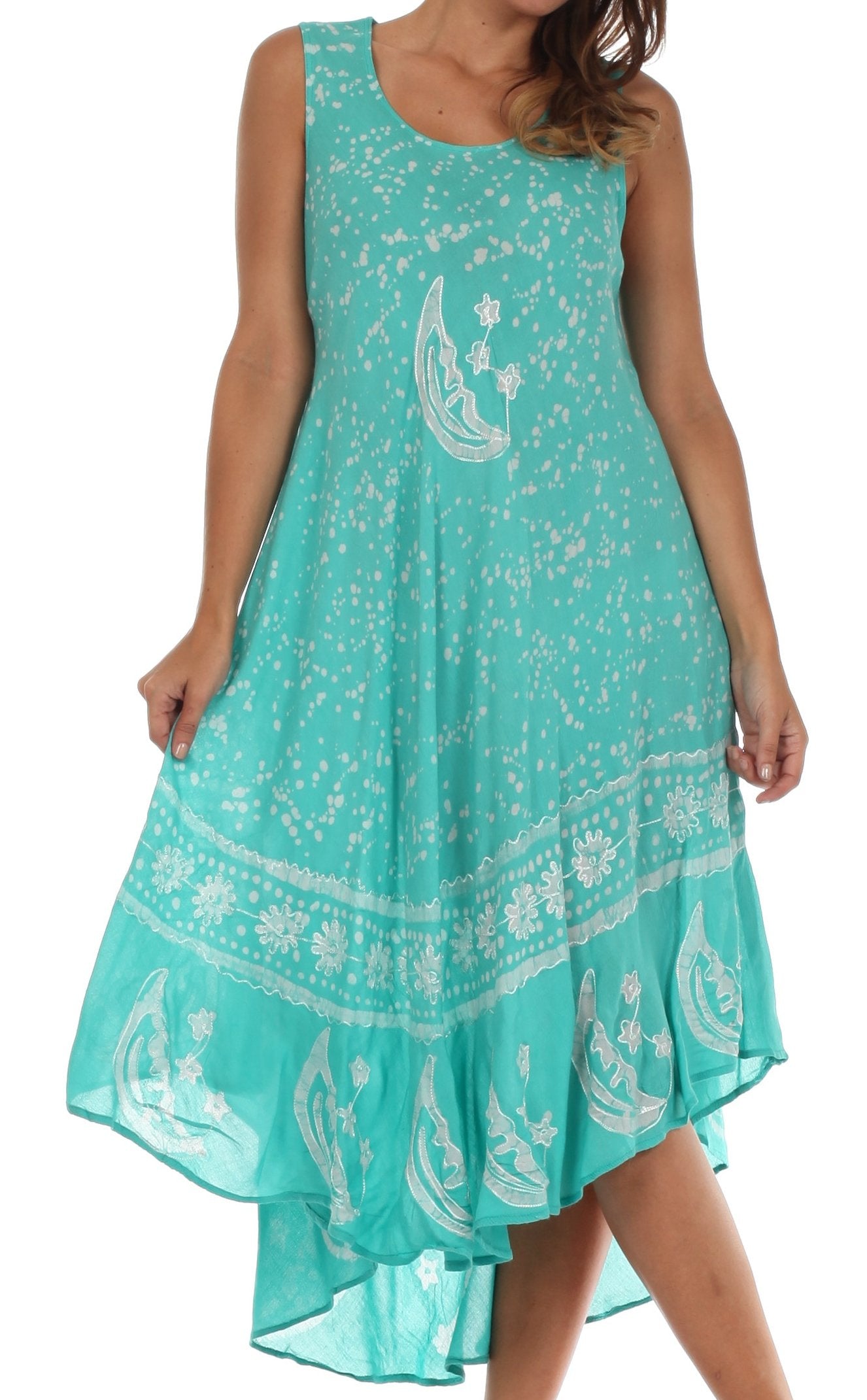 Vestido caftán batik con estampado de luna y estrellas de Sakkas