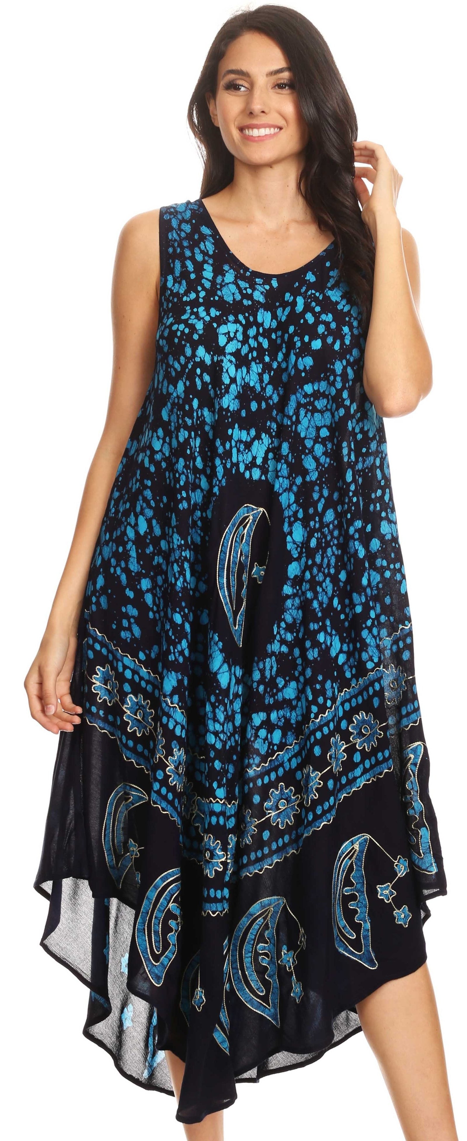 Vestido caftán batik con estampado de luna y estrellas de Sakkas
