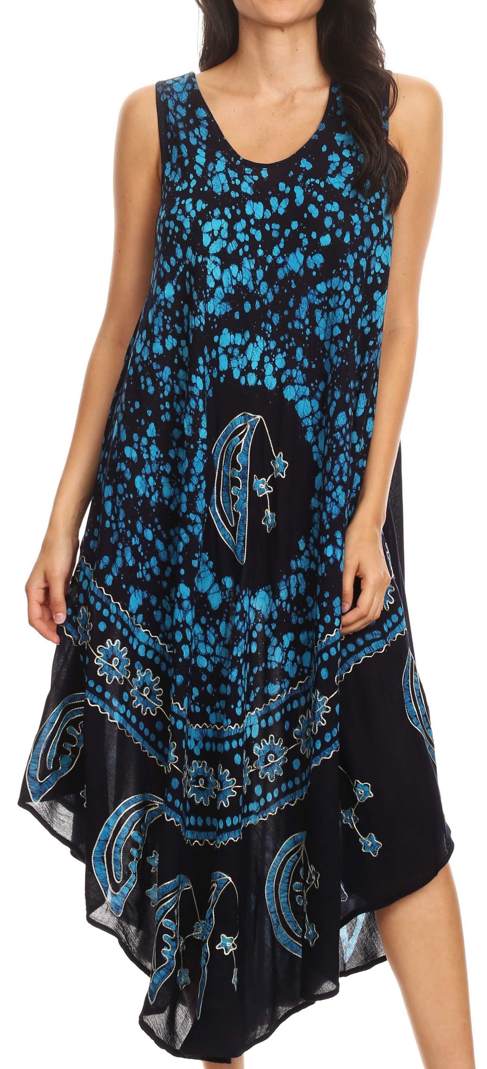 Vestido caftán batik con estampado de luna y estrellas de Sakkas