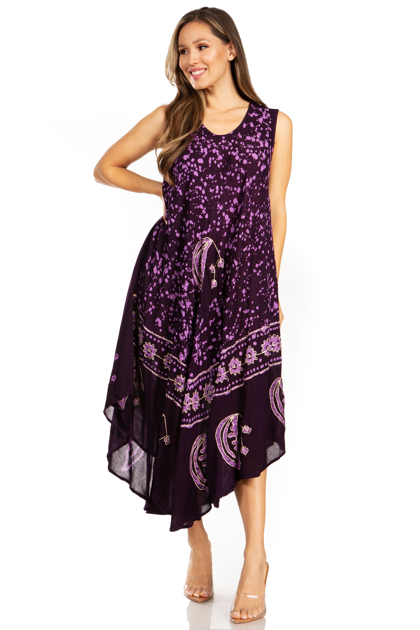 Vestido caftán batik con estampado de luna y estrellas de Sakkas