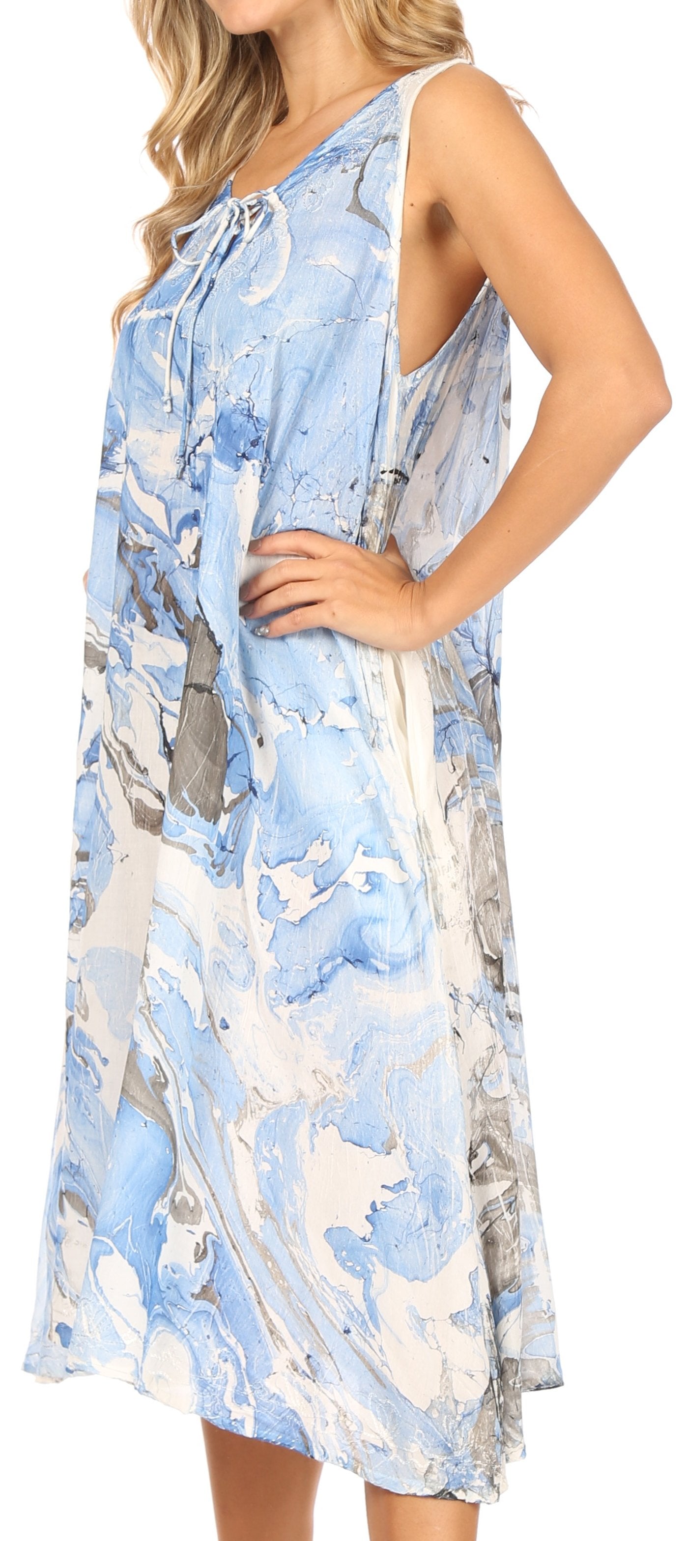 Vestido caftán Sakkas Ilaria para mujer, informal, holgado, sin mangas, con estampado acampanado y bolsillos