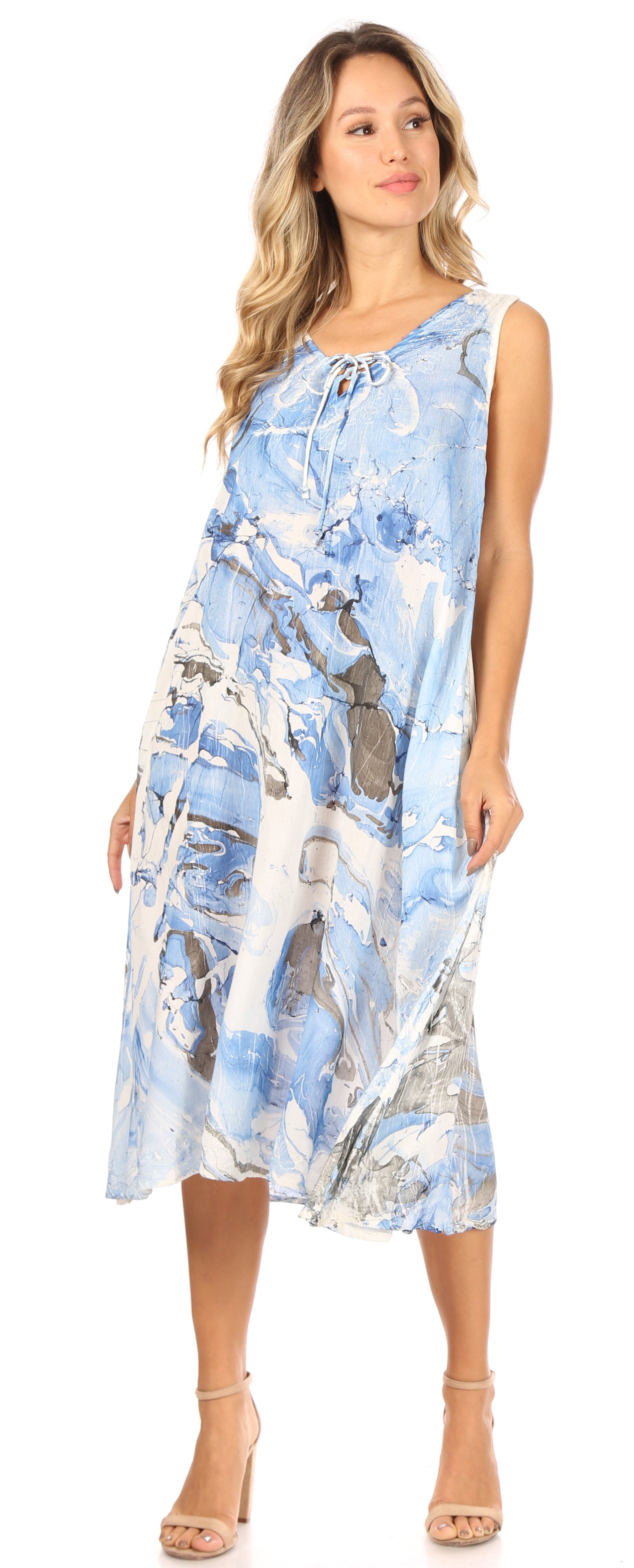 Vestido caftán Sakkas Ilaria para mujer, informal, holgado, sin mangas, con estampado acampanado y bolsillos