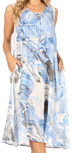 Vestido caftán Sakkas Ilaria para mujer, informal, holgado, sin mangas, con estampado acampanado y bolsillos