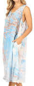 Vestido caftán Sakkas Ilaria para mujer, informal, holgado, sin mangas, con estampado acampanado y bolsillos