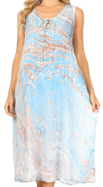 Vestido caftán Sakkas Ilaria para mujer, informal, holgado, sin mangas, con estampado acampanado y bolsillos