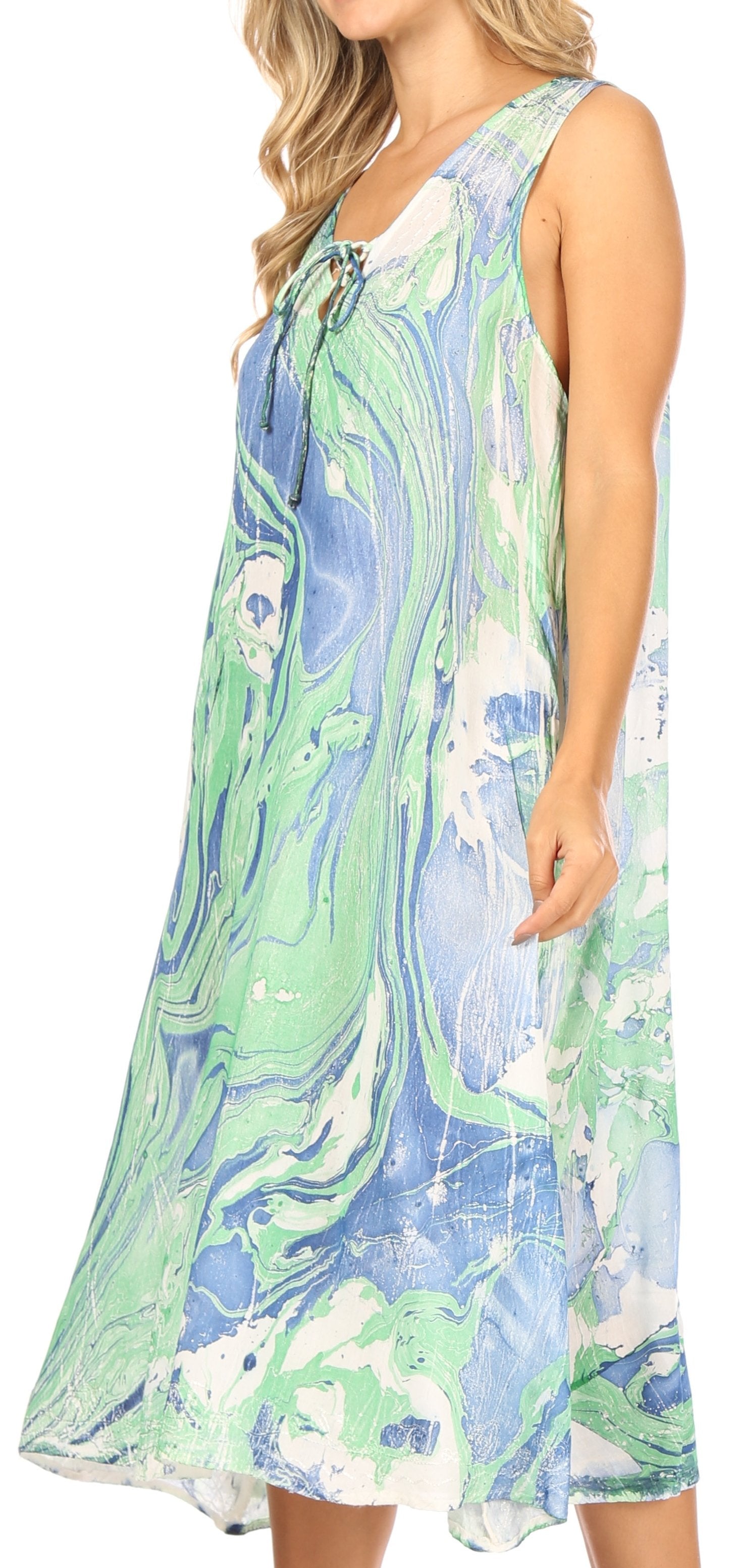 Vestido caftán Sakkas Ilaria para mujer, informal, holgado, sin mangas, con estampado acampanado y bolsillos