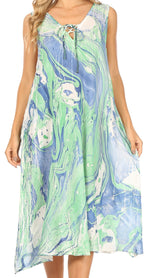 Vestido caftán Sakkas Ilaria para mujer, informal, holgado, sin mangas, con estampado acampanado y bolsillos