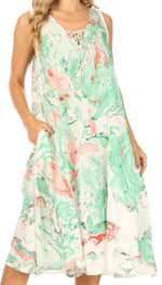 Vestido caftán Sakkas Ilaria para mujer, informal, holgado, sin mangas, con estampado acampanado y bolsillos