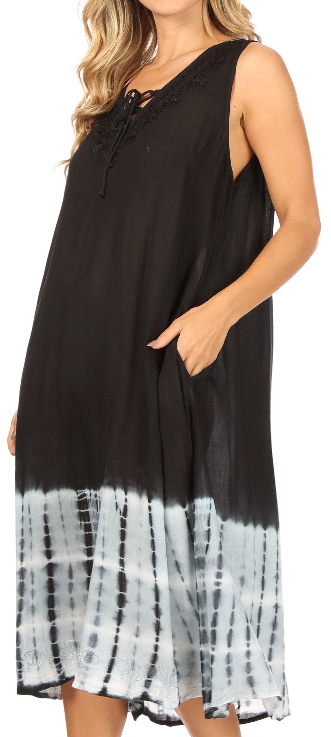 Vestido caftán Sakkas Ilaria para mujer, informal, holgado, sin mangas, con estampado acampanado y bolsillos