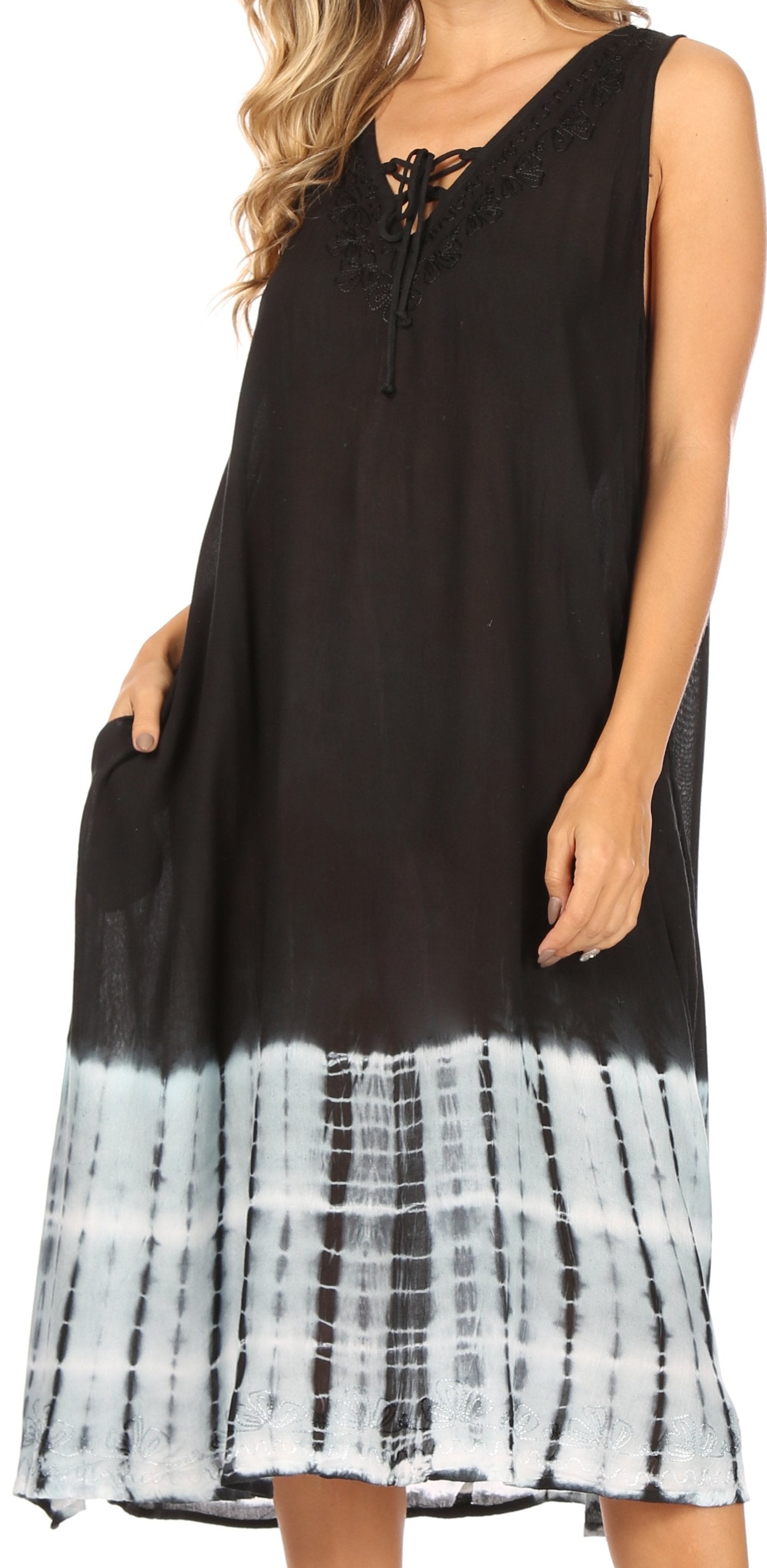 Vestido caftán Sakkas Ilaria para mujer, informal, holgado, sin mangas, con estampado acampanado y bolsillos