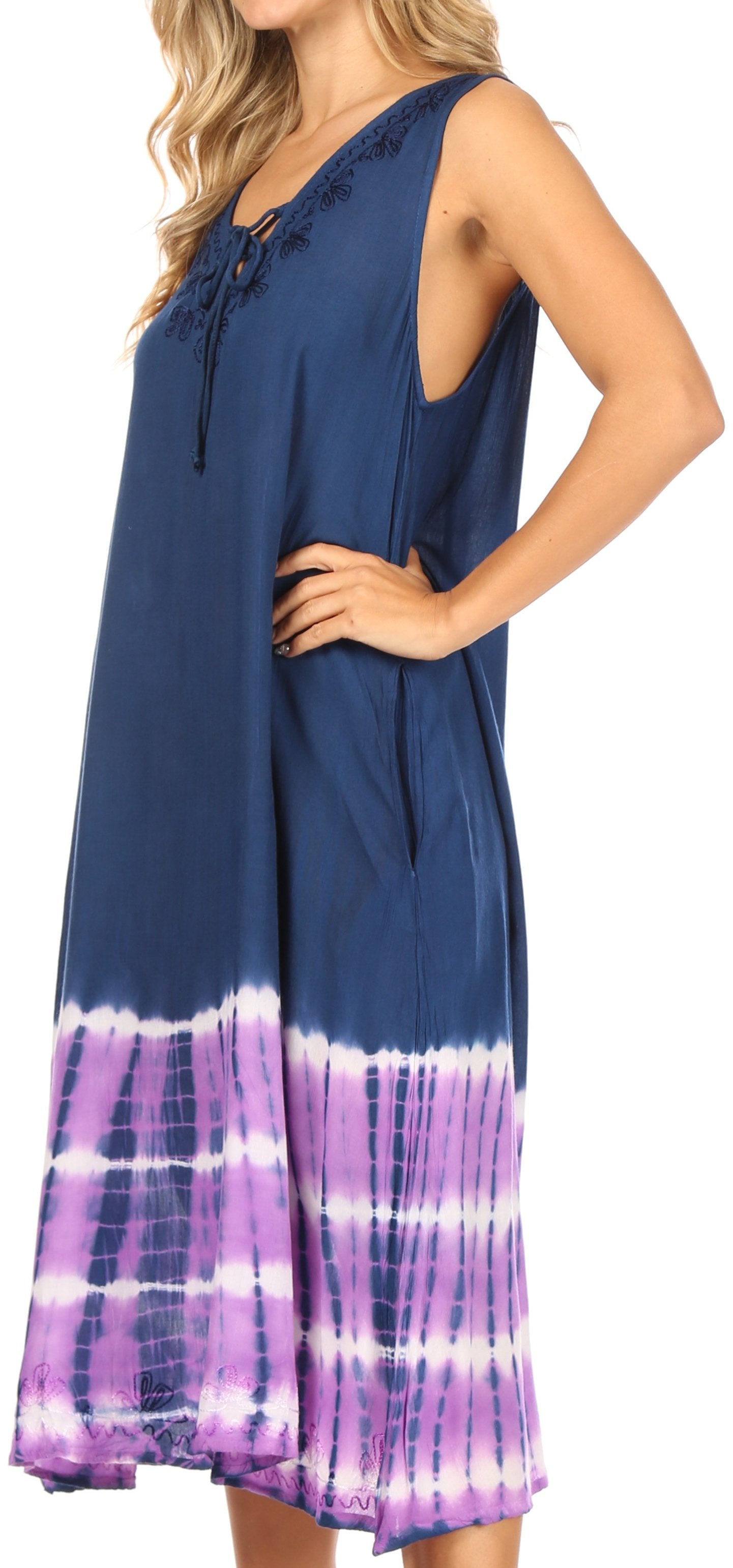 Vestido caftán Sakkas Ilaria para mujer, informal, holgado, sin mangas, con estampado acampanado y bolsillos