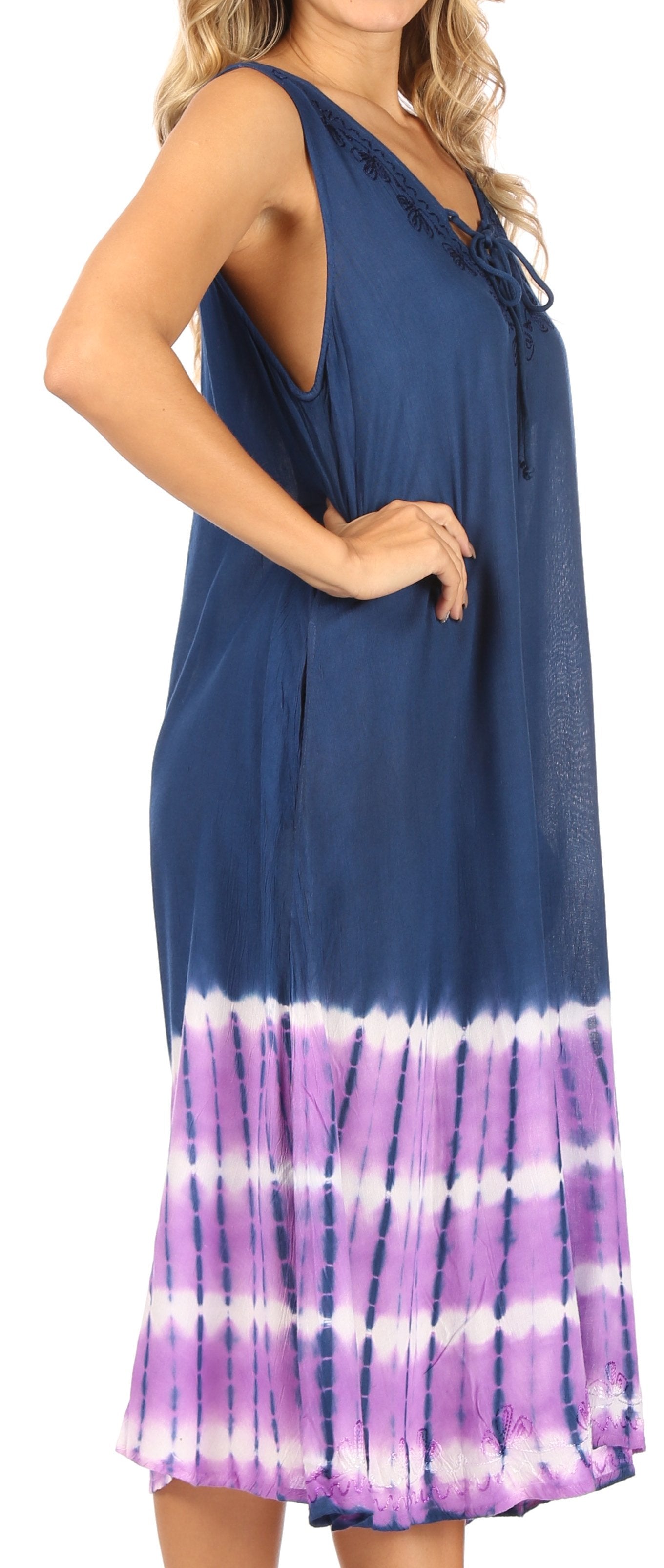 Vestido caftán Sakkas Ilaria para mujer, informal, holgado, sin mangas, con estampado acampanado y bolsillos