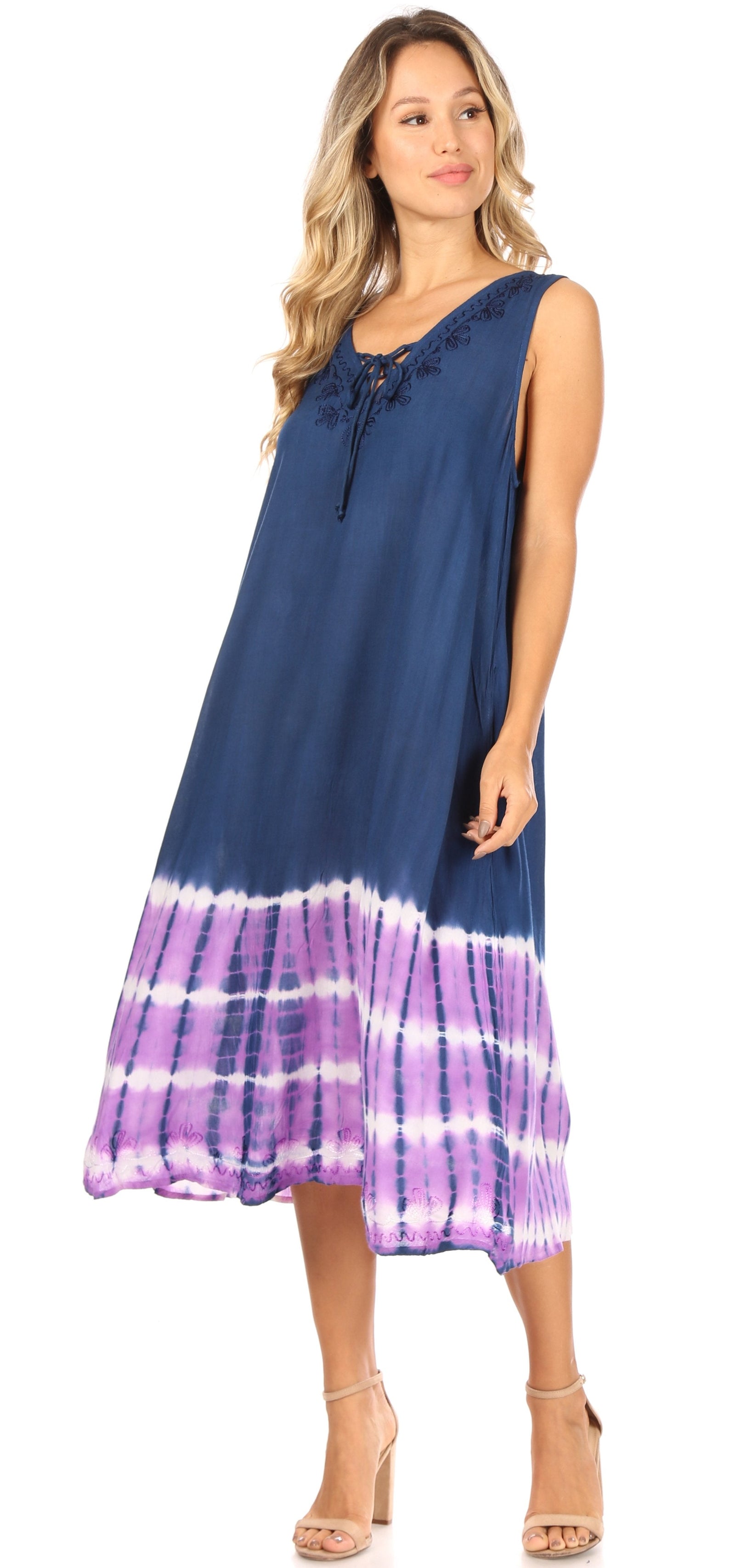 Vestido caftán Sakkas Ilaria para mujer, informal, holgado, sin mangas, con estampado acampanado y bolsillos