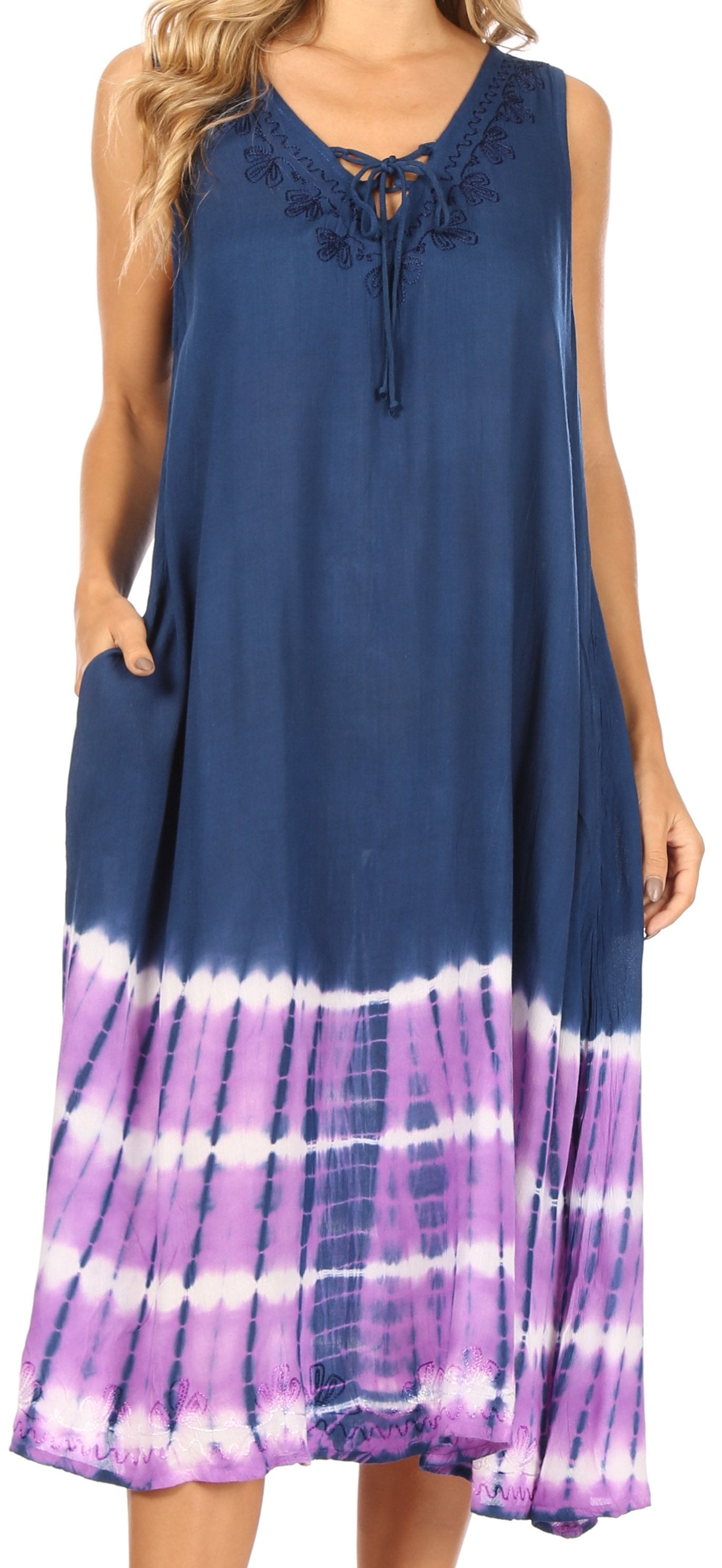 Vestido caftán Sakkas Ilaria para mujer, informal, holgado, sin mangas, con estampado acampanado y bolsillos