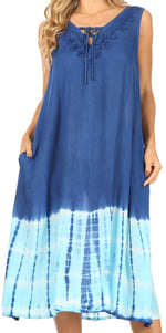 Vestido caftán Sakkas Ilaria para mujer, informal, holgado, sin mangas, con estampado acampanado y bolsillos