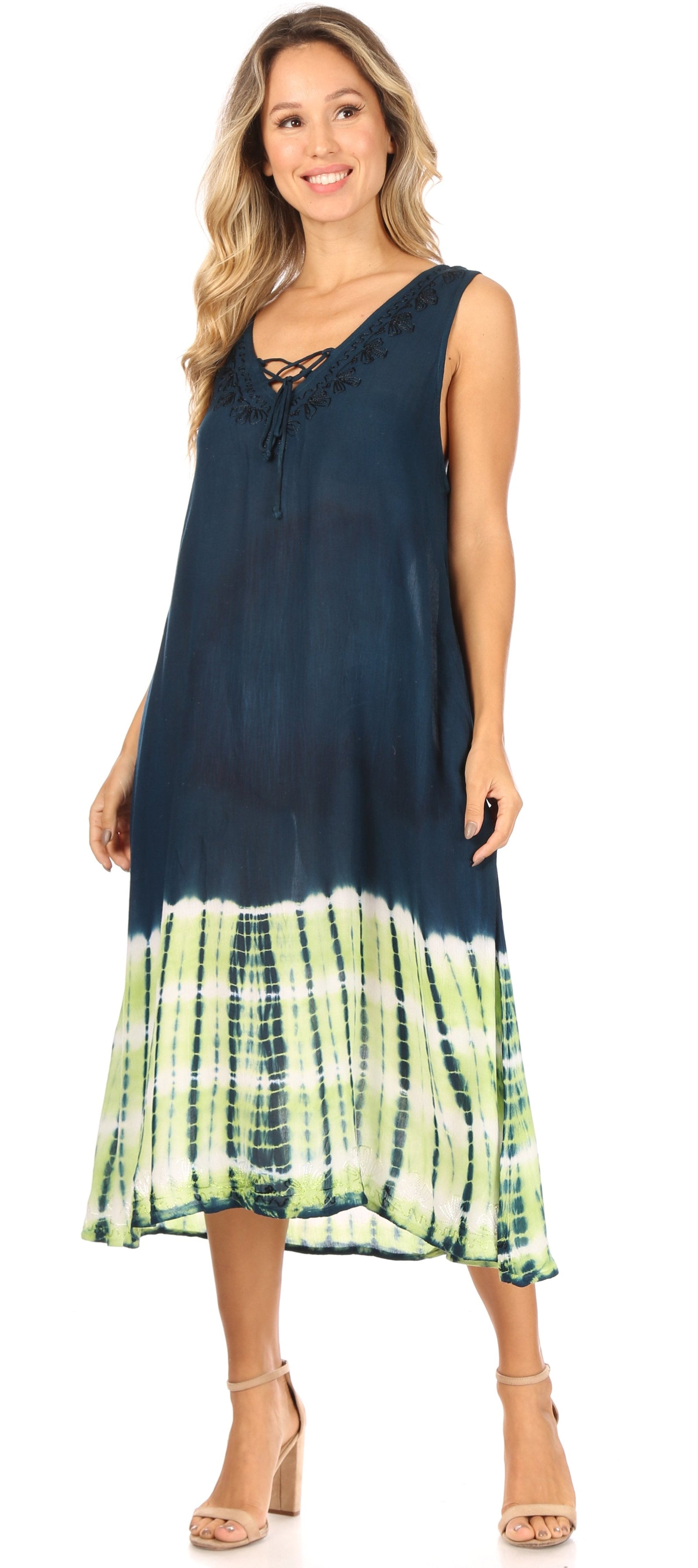 Vestido caftán Sakkas Ilaria para mujer, informal, holgado, sin mangas, con estampado acampanado y bolsillos
