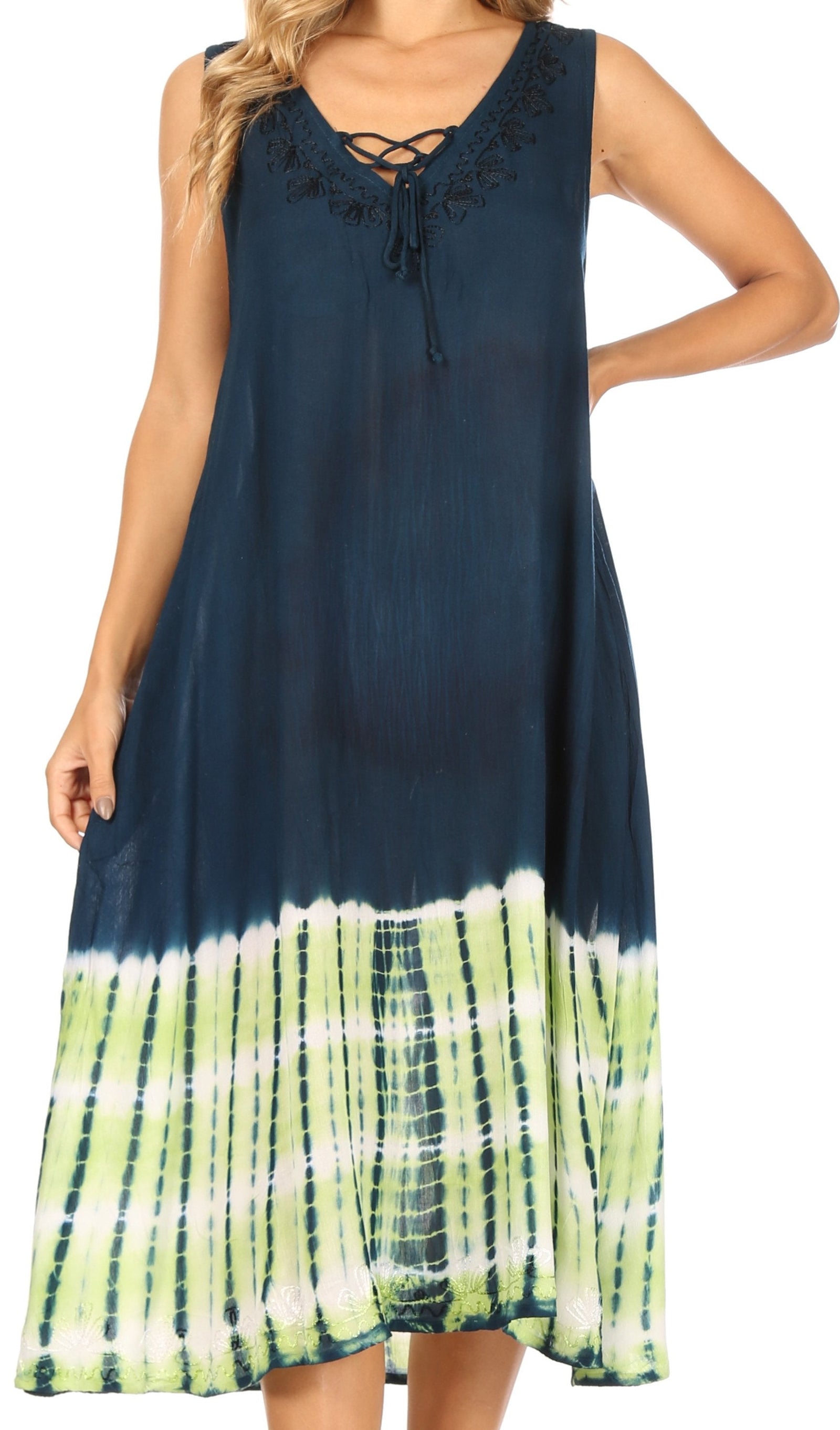 Vestido caftán Sakkas Ilaria para mujer, informal, holgado, sin mangas, con estampado acampanado y bolsillos