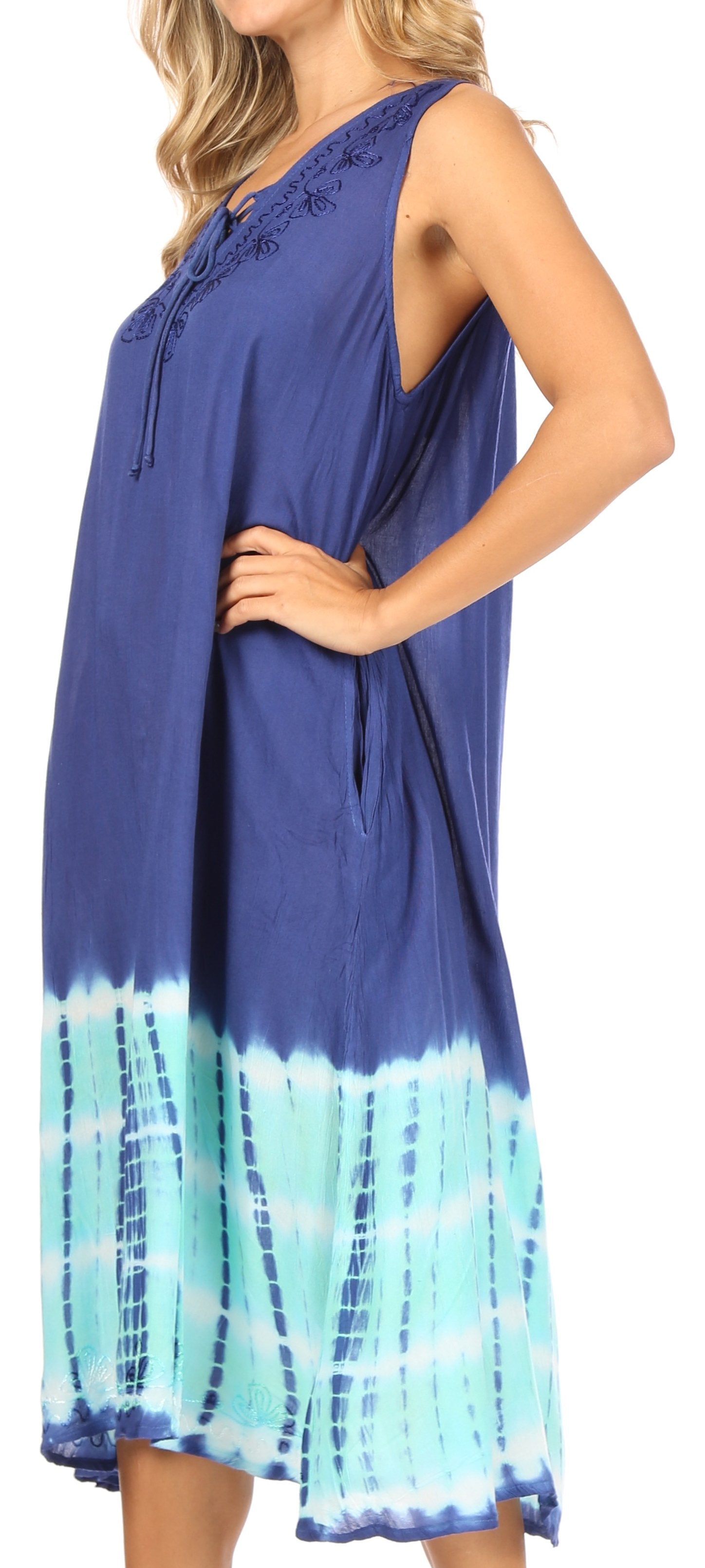 Vestido caftán Sakkas Ilaria para mujer, informal, holgado, sin mangas, con estampado acampanado y bolsillos