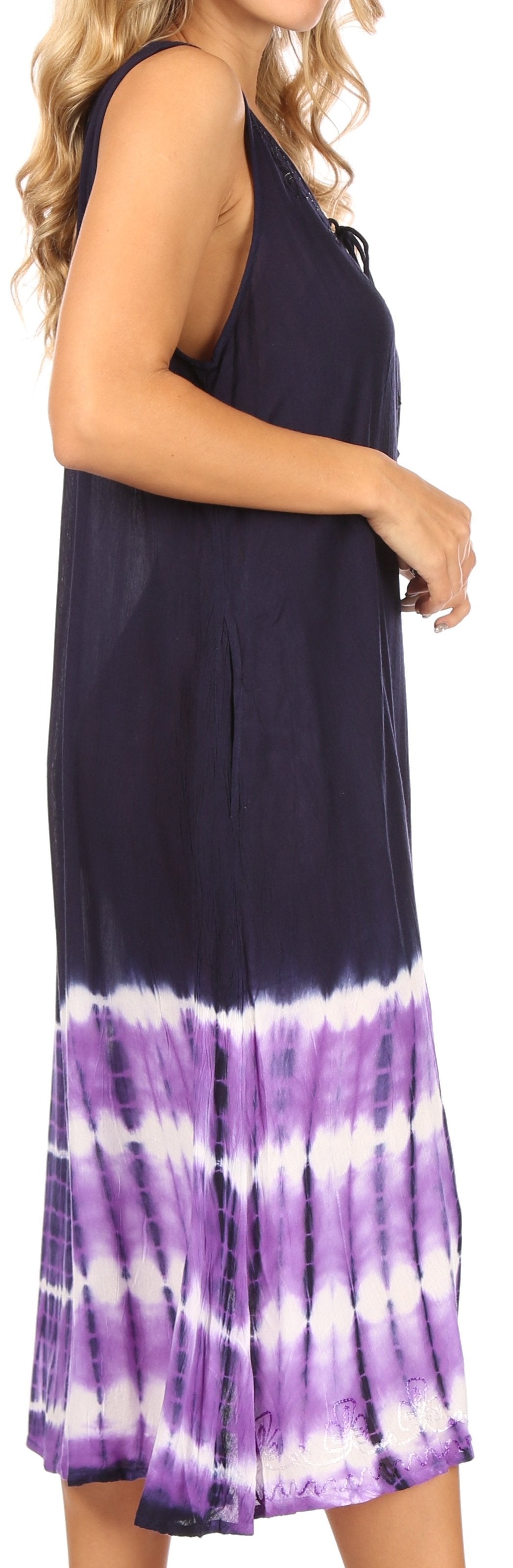 Vestido caftán Sakkas Ilaria para mujer, informal, holgado, sin mangas, con estampado acampanado y bolsillos