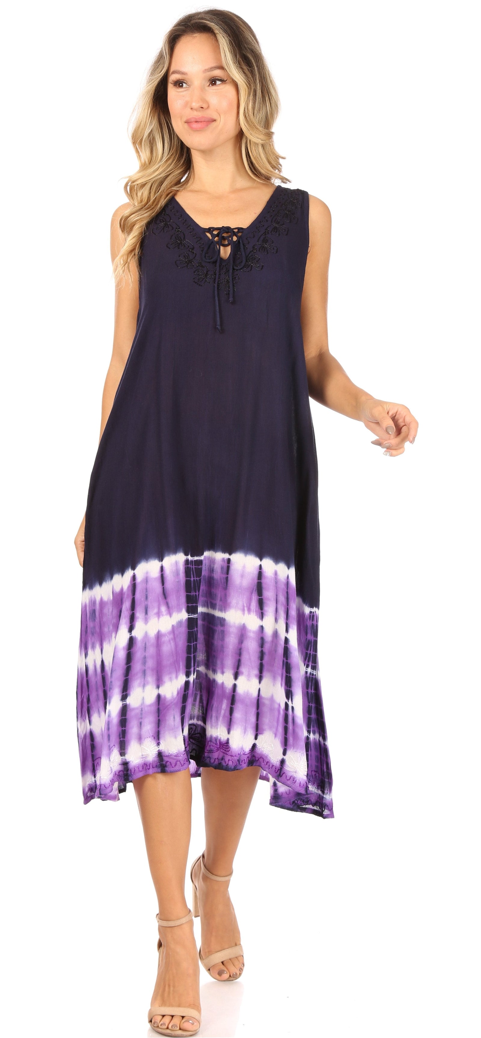 Vestido caftán Sakkas Ilaria para mujer, informal, holgado, sin mangas, con estampado acampanado y bolsillos