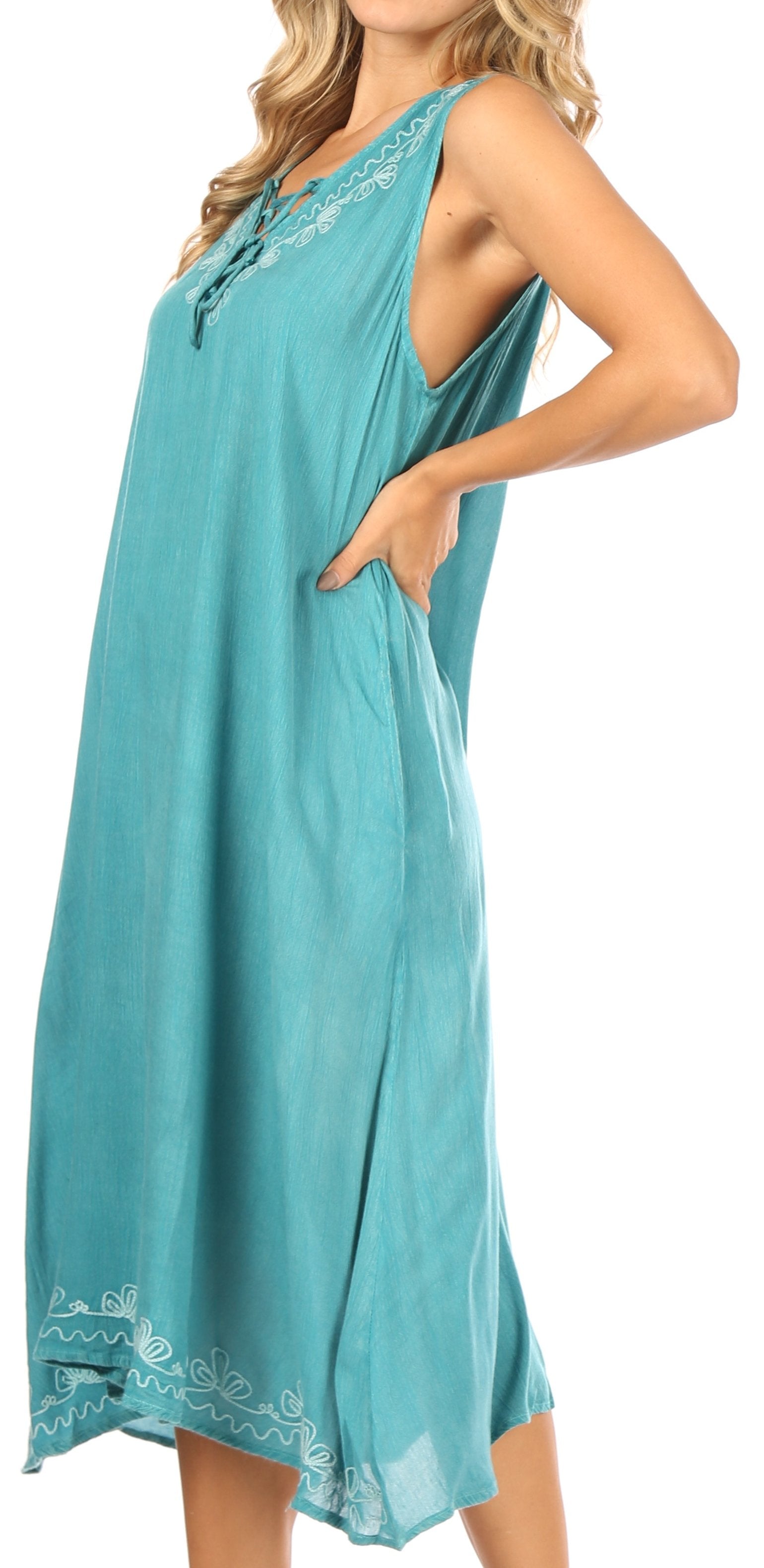 Vestido caftán Sakkas Ilaria para mujer, informal, holgado, sin mangas, con estampado acampanado y bolsillos