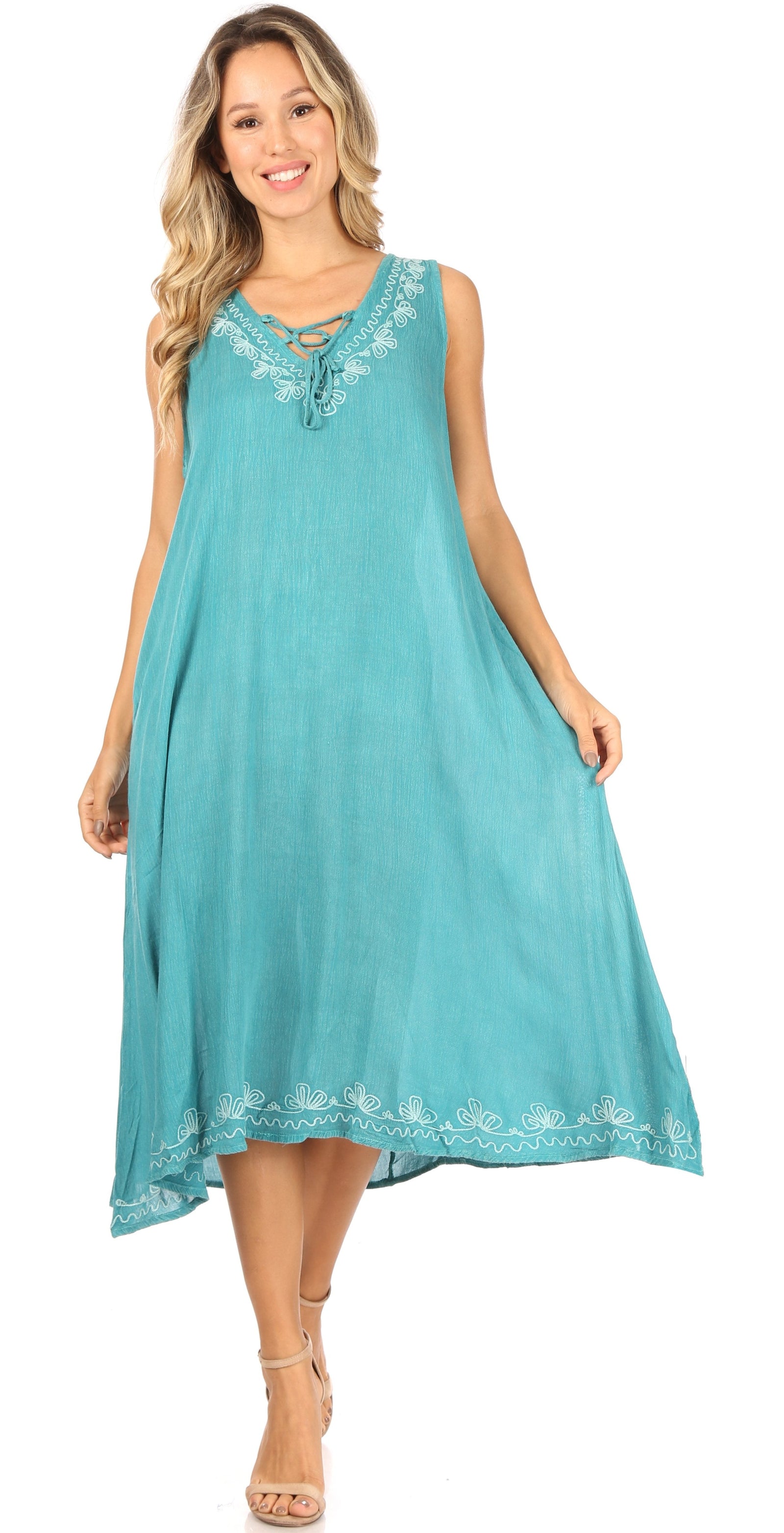 Vestido caftán Sakkas Ilaria para mujer, informal, holgado, sin mangas, con estampado acampanado y bolsillos