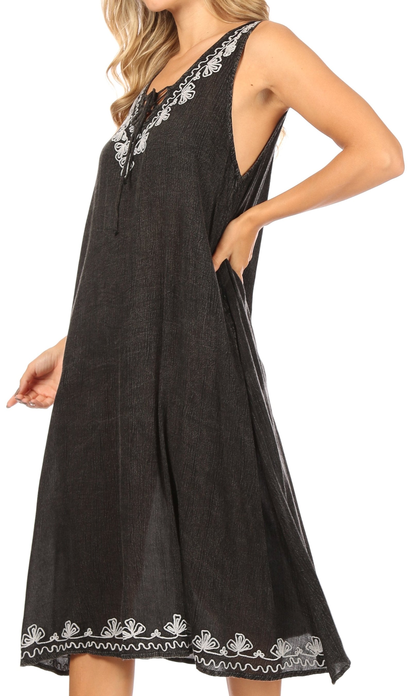 Vestido caftán Sakkas Ilaria para mujer, informal, holgado, sin mangas, con estampado acampanado y bolsillos