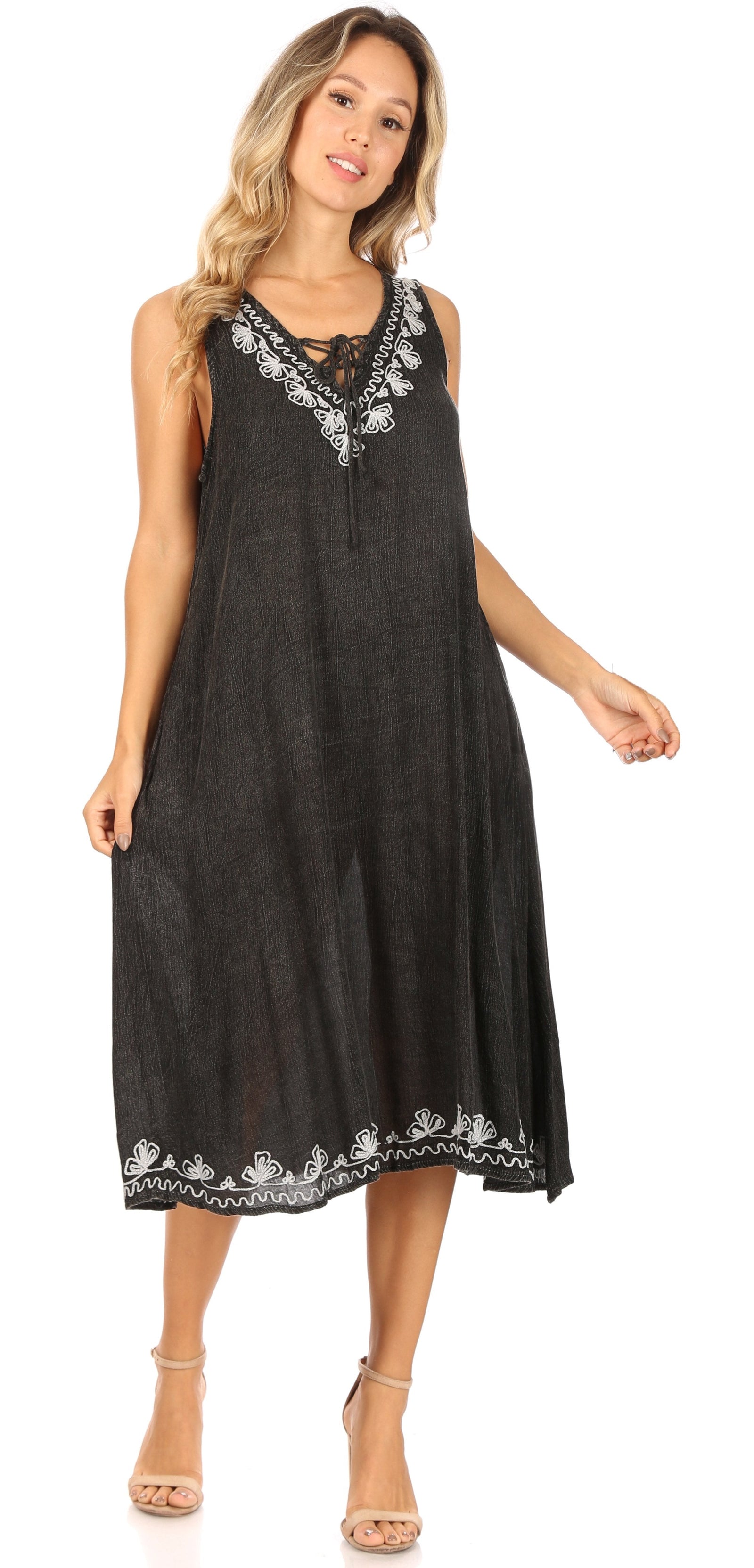 Vestido caftán Sakkas Ilaria para mujer, informal, holgado, sin mangas, con estampado acampanado y bolsillos