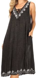 Vestido caftán Sakkas Ilaria para mujer, informal, holgado, sin mangas, con estampado acampanado y bolsillos