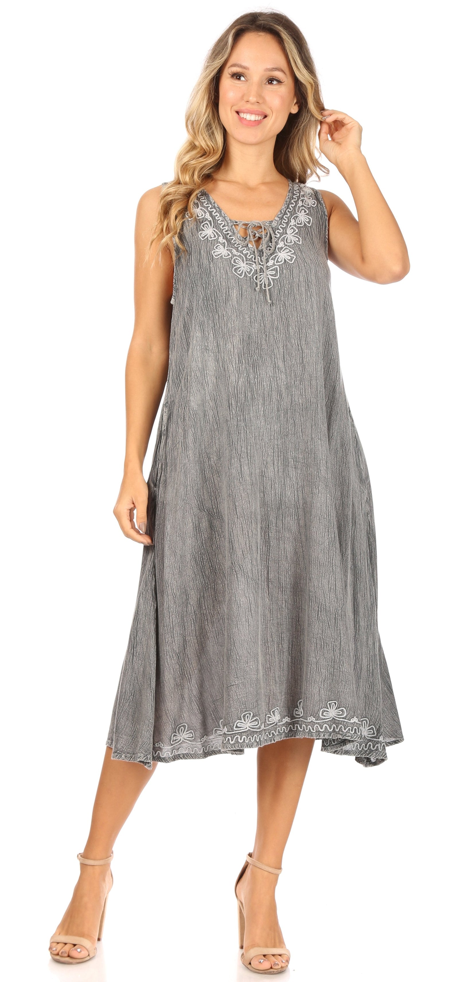 Vestido caftán Sakkas Ilaria para mujer, informal, holgado, sin mangas, con estampado acampanado y bolsillos