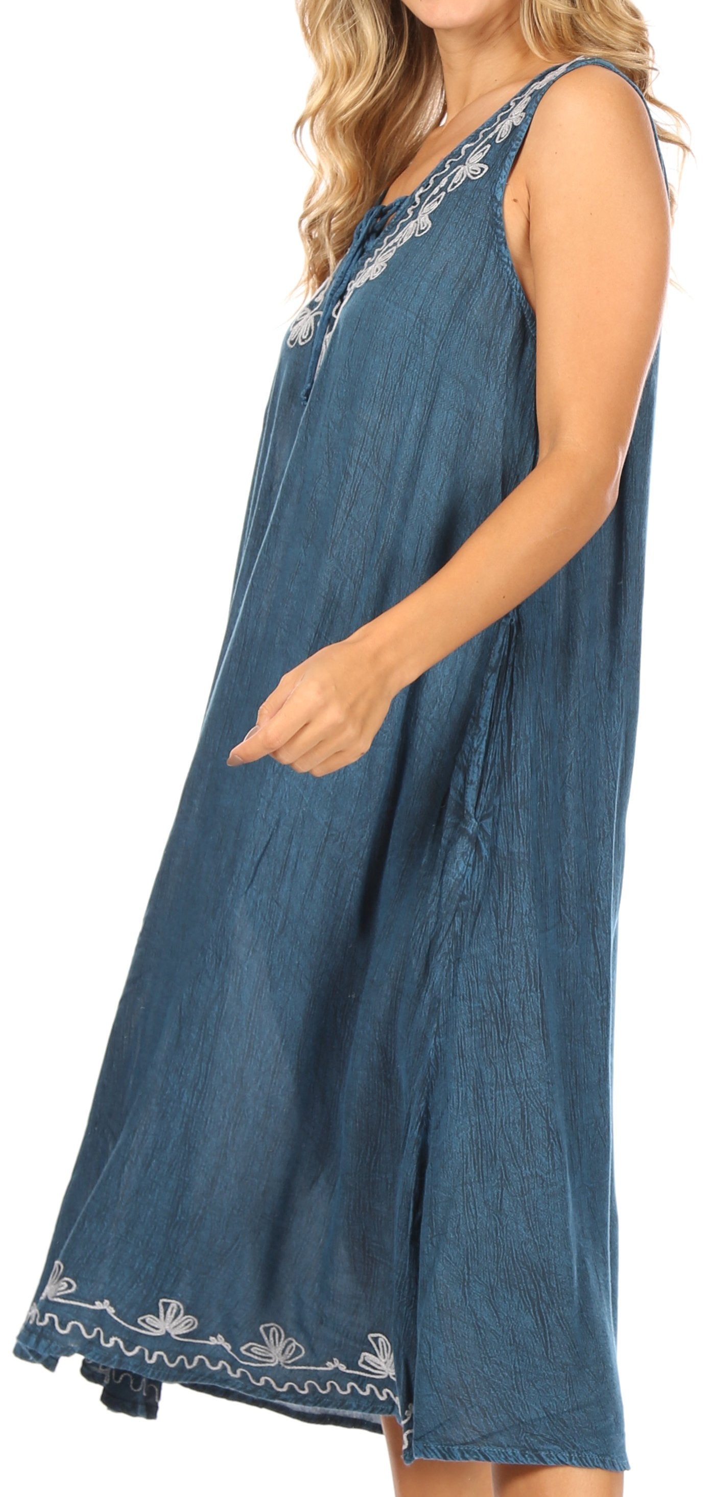 Vestido caftán Sakkas Ilaria para mujer, informal, holgado, sin mangas, con estampado acampanado y bolsillos