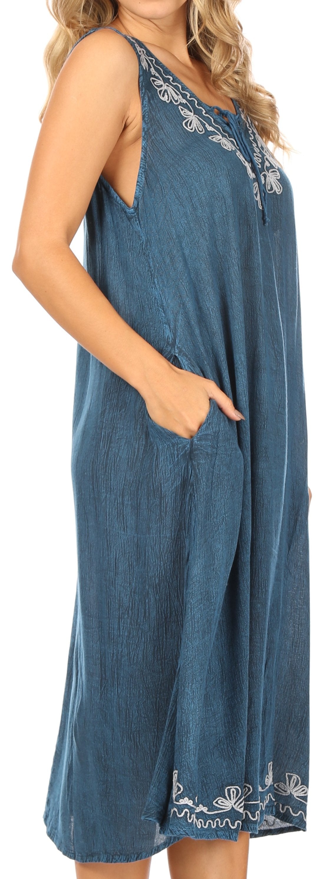 Vestido caftán Sakkas Ilaria para mujer, informal, holgado, sin mangas, con estampado acampanado y bolsillos
