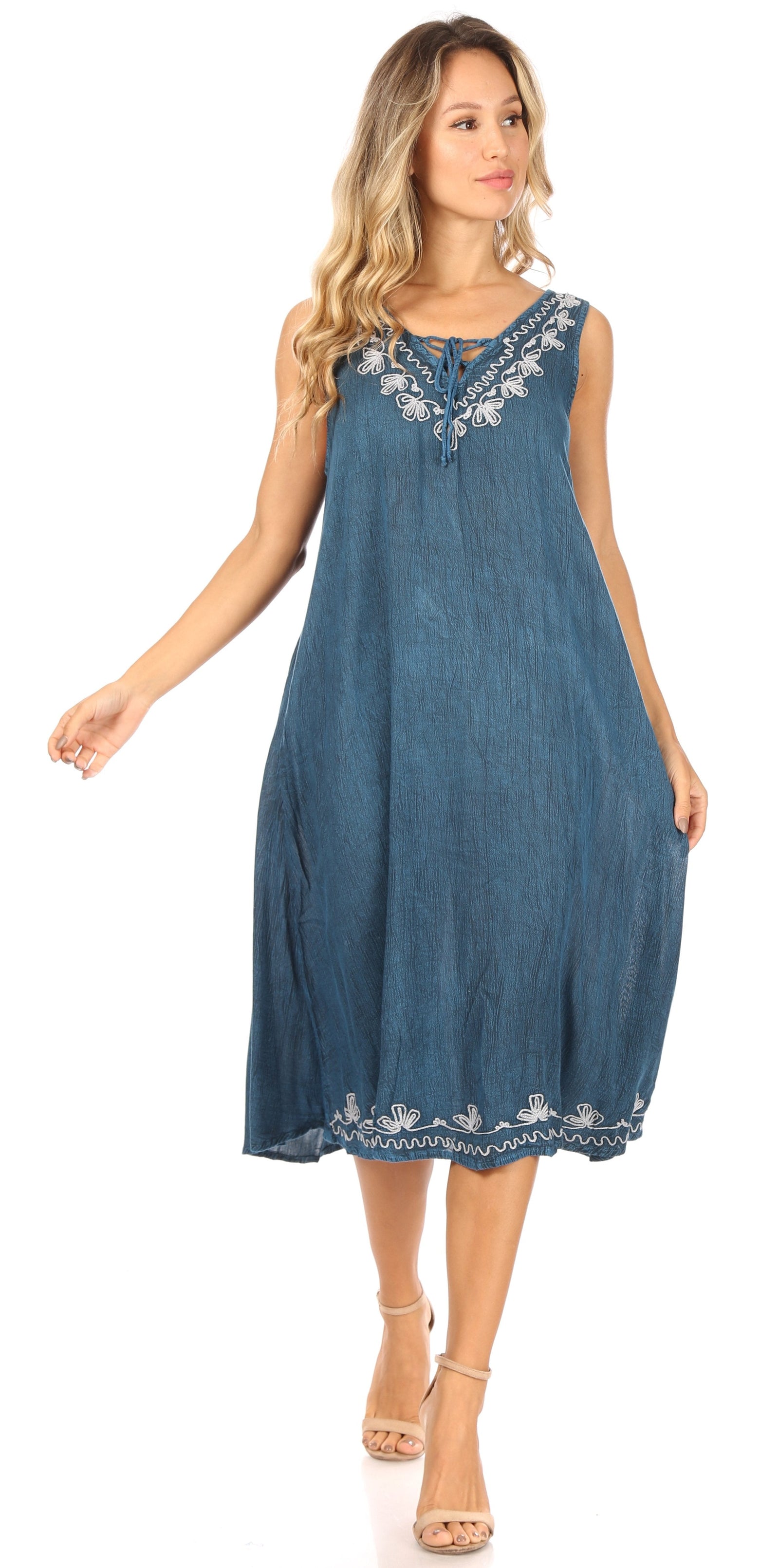 Vestido caftán Sakkas Ilaria para mujer, informal, holgado, sin mangas, con estampado acampanado y bolsillos