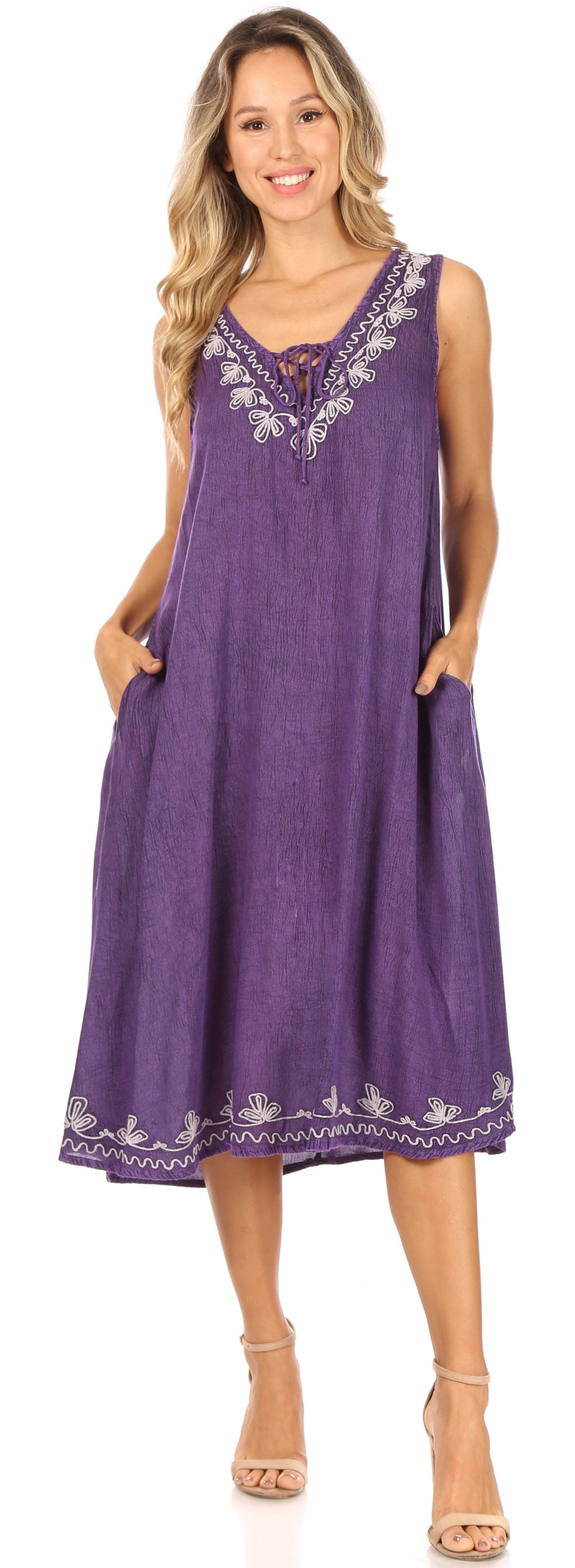 Vestido caftán Sakkas Ilaria para mujer, informal, holgado, sin mangas, con estampado acampanado y bolsillos