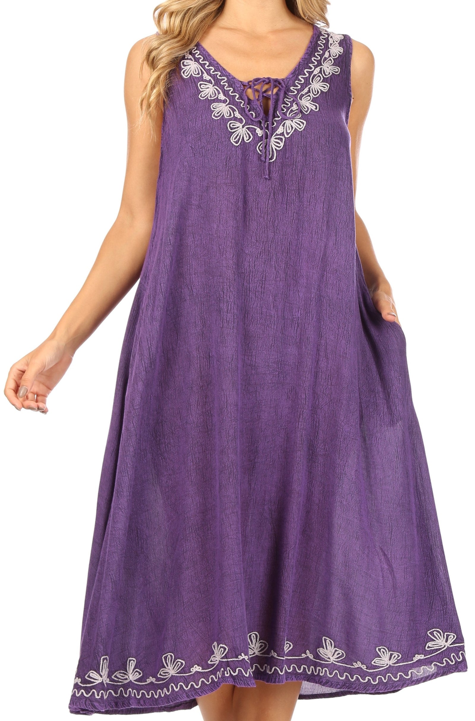 Vestido caftán Sakkas Ilaria para mujer, informal, holgado, sin mangas, con estampado acampanado y bolsillos