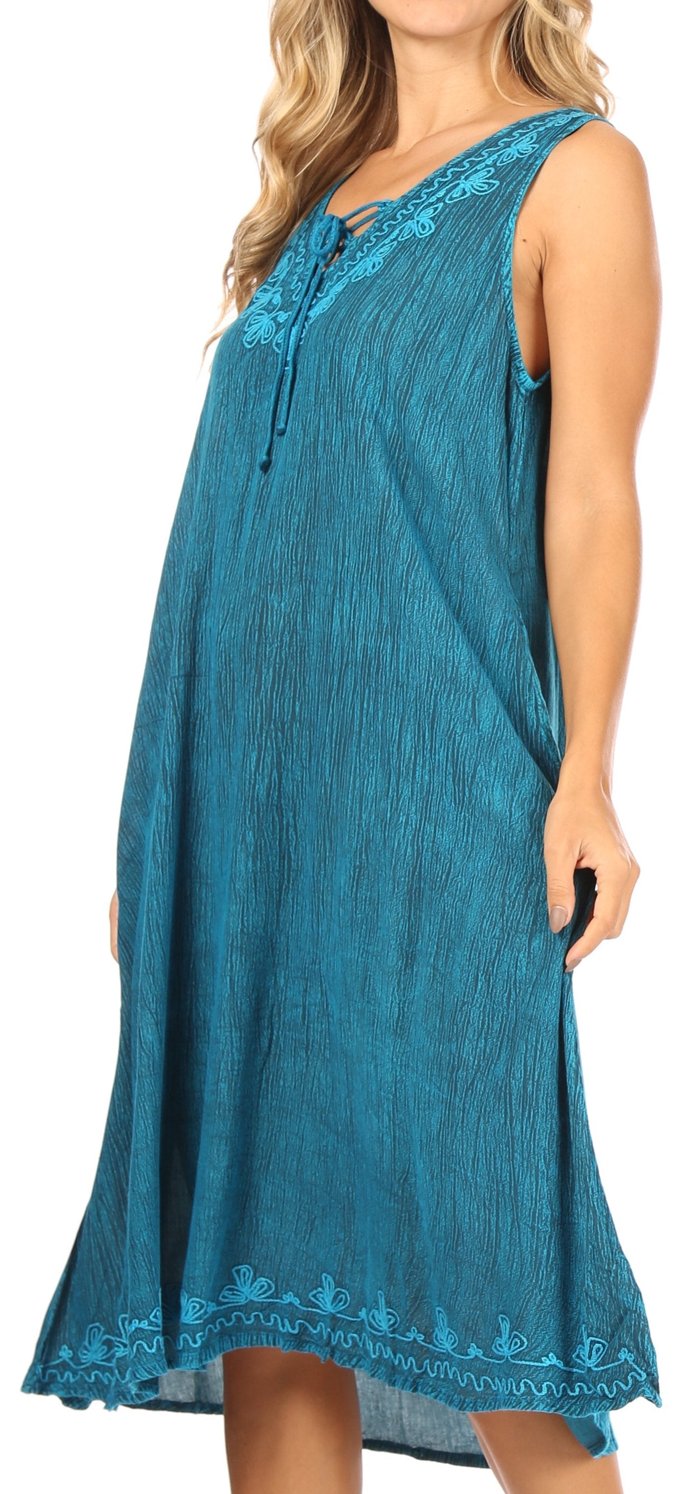 Vestido caftán Sakkas Ilaria para mujer, informal, holgado, sin mangas, con estampado acampanado y bolsillos