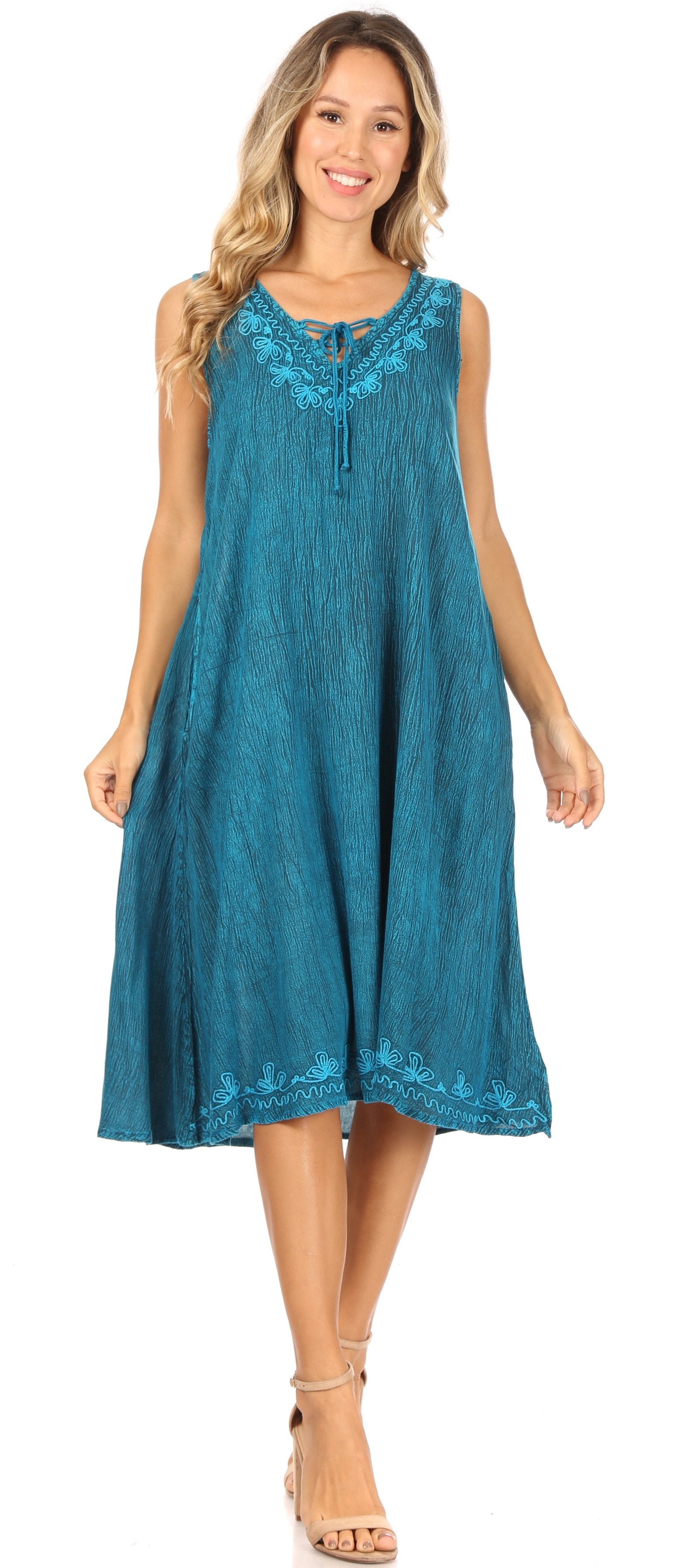 Vestido caftán Sakkas Ilaria para mujer, informal, holgado, sin mangas, con estampado acampanado y bolsillos