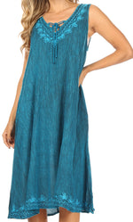 Vestido caftán Sakkas Ilaria para mujer, informal, holgado, sin mangas, con estampado acampanado y bolsillos