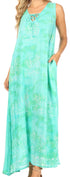 Sakkas Leonor Women's Maxi Sleeveless Tank Long Print Dress with Pockets and Ties