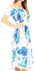 Sakkas Nur Women's Smock Elastic Cocktail Midi Sleeve Off Shoulder Floral Dress