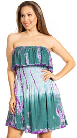 Vestido bohemio de verano para mujer con diseño fruncido elástico y sin tirantes - Sakkas Tami