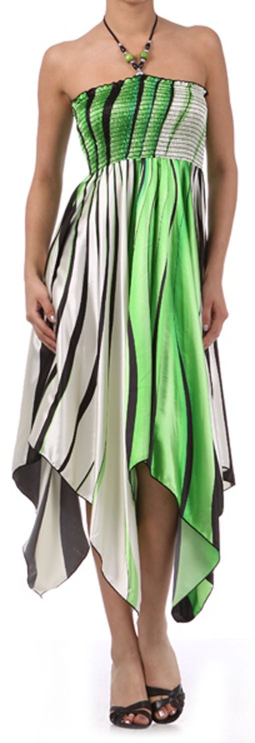 Vestido con escote halter, fruncido y dobladillo tipo pañuelo, con cuentas y tacto satinado en diseño de remolino