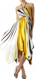 Vestido con escote halter, fruncido y dobladillo tipo pañuelo, con cuentas y tacto satinado en diseño de remolino