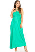 Sakkas Soft Jersey Feel Solid Color Smocked Bodice String Halter Long Dress