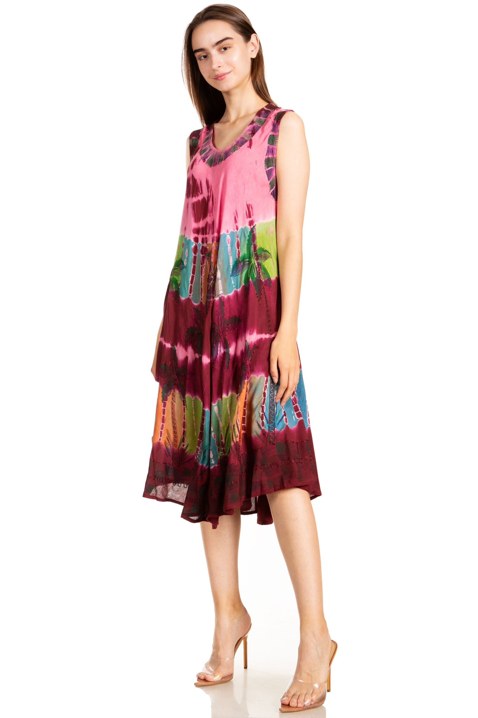 Sakkas Palm Tree Tie Dye Caftan Vestido / Cubrir